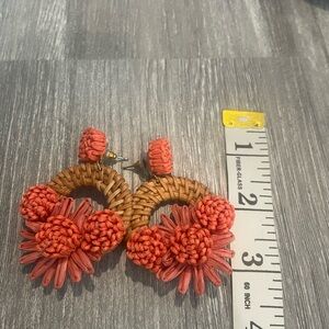 Woven Hoop Earrings with Coral Accents
